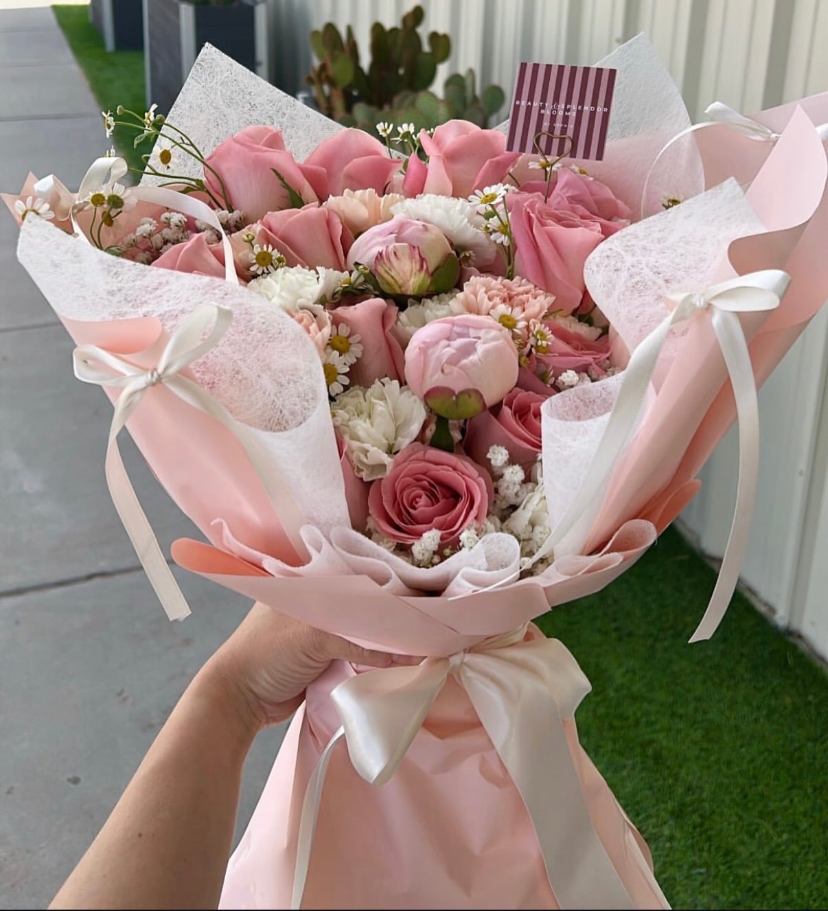 Blush pink wrapped bouquet
